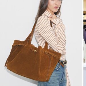 Tory Burch Romy Suede Leather Deep Brown Tote $595